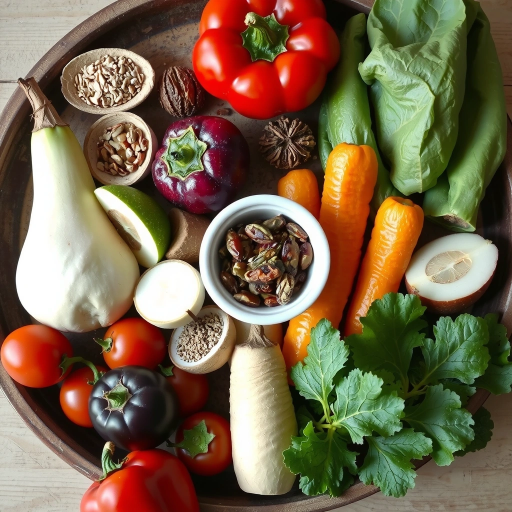 Frische natürliche Lebensmittel auf einem Holztisch